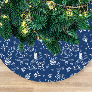 Festive Hand Drawn Doodles Custom Name Fleece Tree Skirt