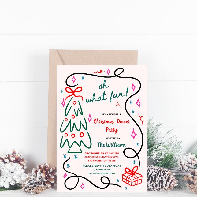 Festive Hand Drawn Tree Whimsical Christmas Party Invitation (Creator Uploaded)
