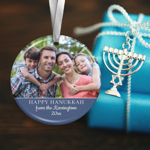 Festive Hanukkah Menorah Pattern Holiday Photo Ceramic Ornament