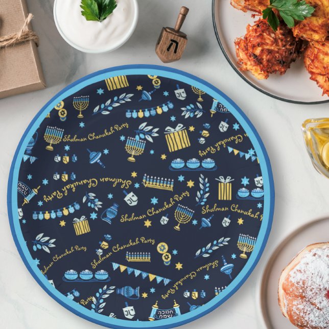 Festive Hanukkah Party Personalize Menorah Dreidel Paper Plate (Creator Uploaded)