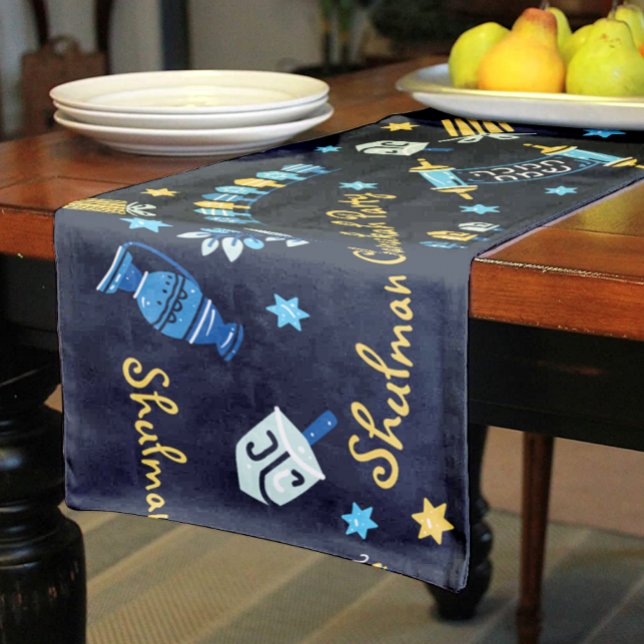 Festive Hanukkah Personalized Menorah Dreidel Short Table Runner (Creator Uploaded)