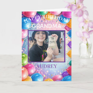 Festive Happy Ballons Custom Photo Birthday Card