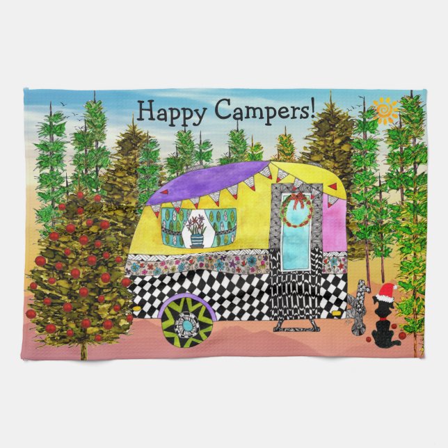 Festive Happy Camper Travel Trailer Serviette de c (Horizontal)