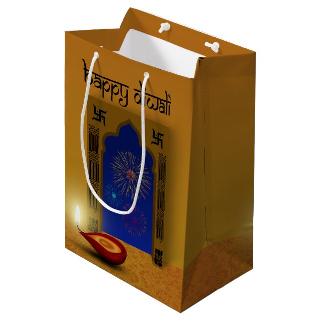 Festive Happy Diwali Fireworks - Medium Gift Bag (Front Angled)