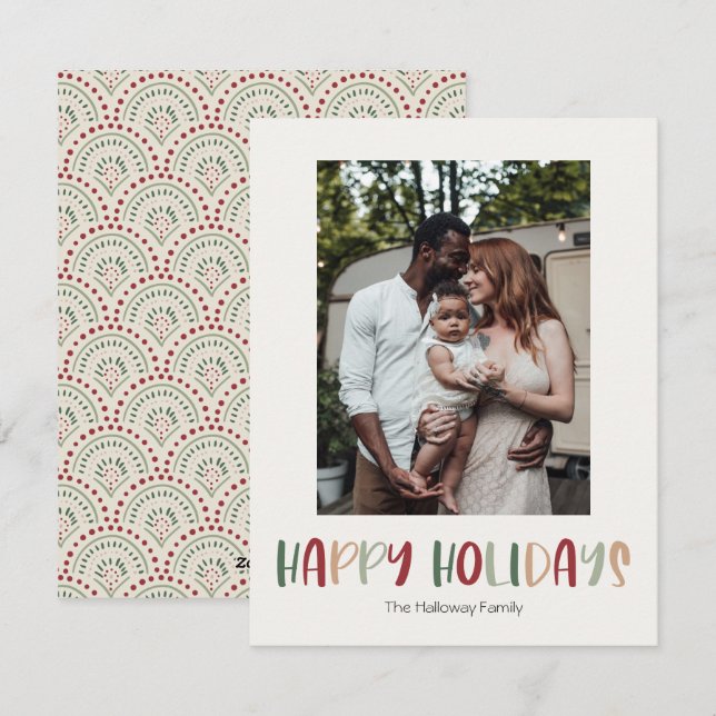 Festive Happy Holidays Vertical Single Photo Holiday Card (Front/Back)