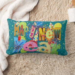 Festive Happy New Year Lumbar Pillow
