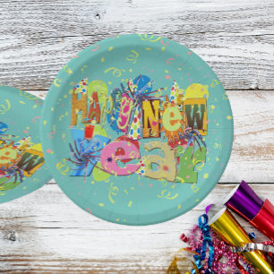 Festive Happy New Year Paper Plate