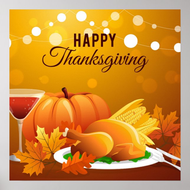 Festive Happy Thanksgiving Poster (Front)