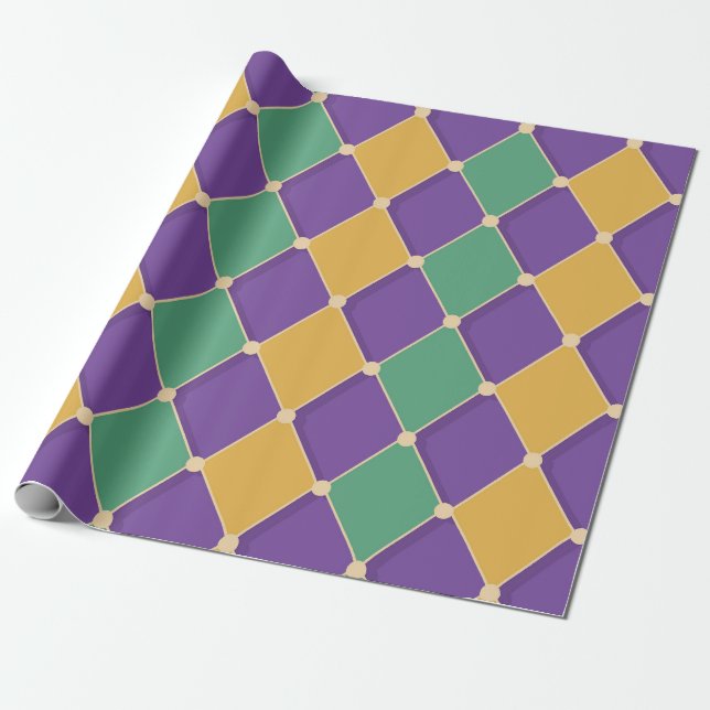 Festive Harlequin Diamond Pattern Wrapping Paper (Unrolled)