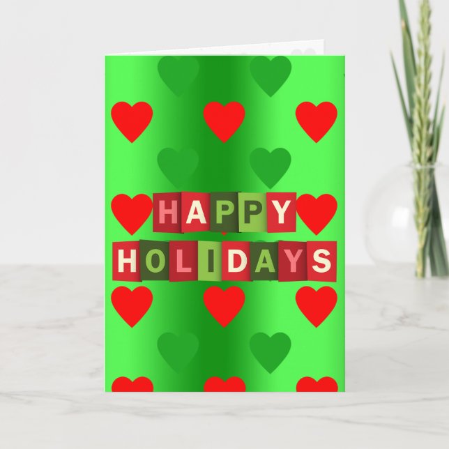 Festive Heart Pattern Happy Holidays Card (Front)