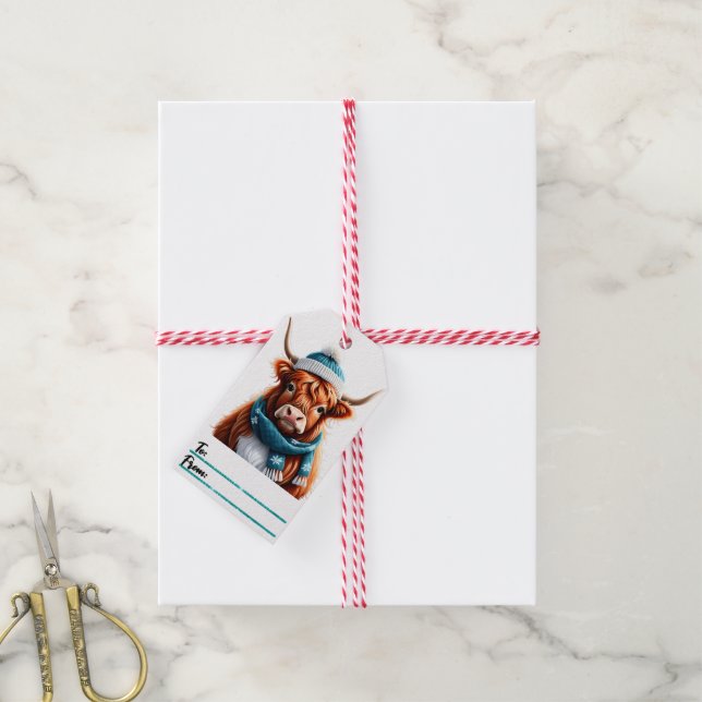 Festive Highland cow Christmas tags (With Twine)
