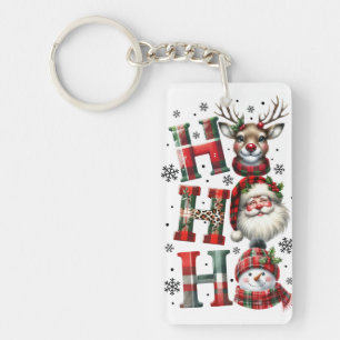 Festive "Ho Ho Ho" Christmas Design with Reindeer, Keychain