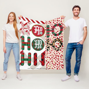 Festive "HO HO HO" Christmas Fleece & Sherpa Blank Blanket