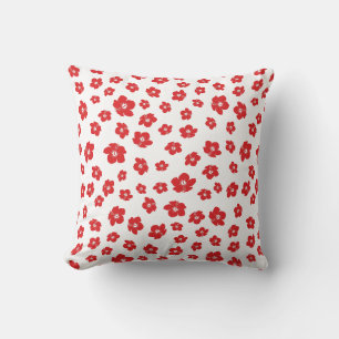 Festive Holiay Christmas Red Hibiscus Flowers Flor Throw Pillow