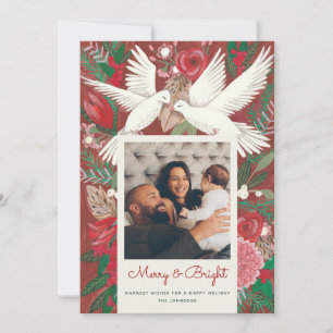 Festive holiday birds red photo card