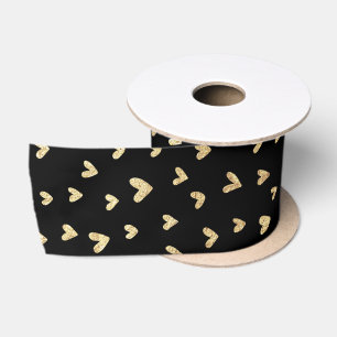 Festive Holiday Black Gold Hearts Satin Ribbon