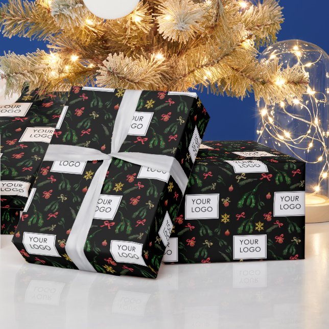 Festive Holiday Business Company Logo Branded Wrapping Paper (Holidays)
