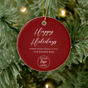 Festive Holiday Business Logo Ceramic Ornament