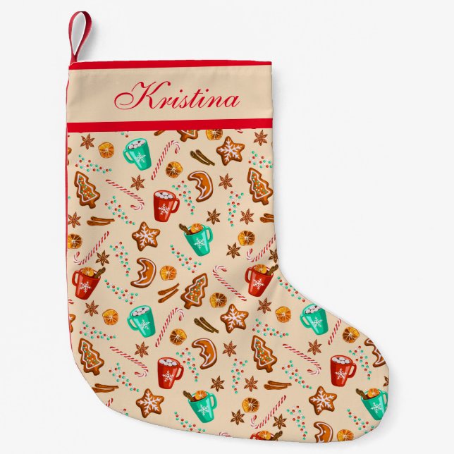 Festive Holiday Cheer Hot Cocoa and Cookies  Small Christmas Stocking (Front)