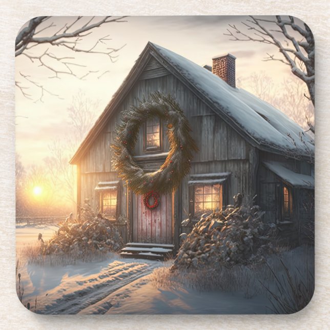 Festive Holiday / Christmas Barn Coasters (Front)
