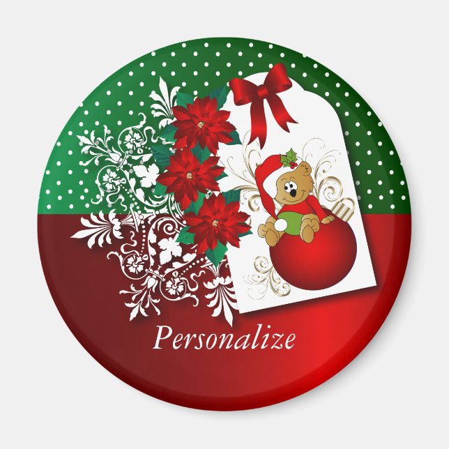 Festive Holiday Christmas Bear Magnet (Front)