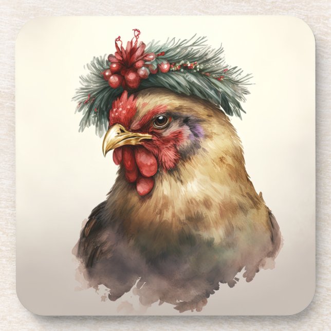 Festive Holiday / Christmas Chicken Coasters (Front)