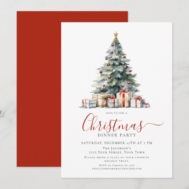 Festive Holiday Christmas Dinner Party Invitation (Front/Back)