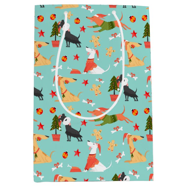 Festive Holiday Christmas Dogs Medium Gift Bag (Front)