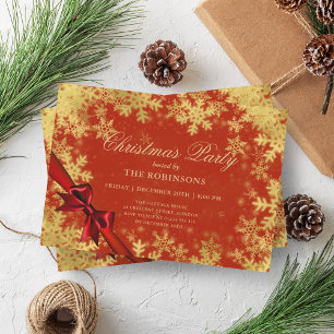 Festive Holiday Christmas Gold & Red Ribbon  Invitation