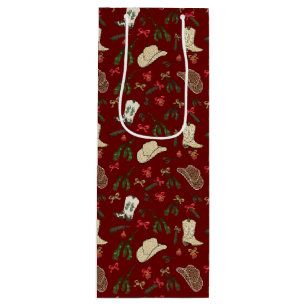 Festive Holiday Cowboy Rodeo Pattern Red Wine Gift Bag