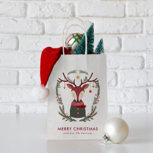 Festive Holiday Deer Small Gift Bag