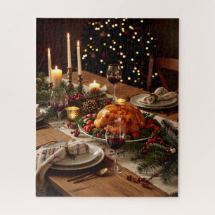 Festive Holiday Dinner Table with Roast Turkey Jigsaw Puzzle