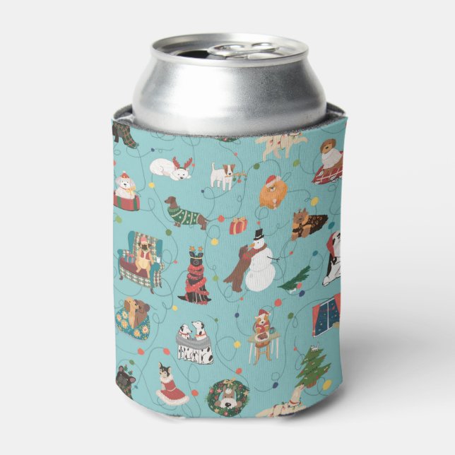 Festive Holiday Dogs in Christmas Sweaters Pattern Can Cooler (Can Front)