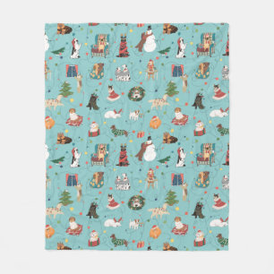 Festive Holiday Dogs in Christmas Sweaters Pattern Fleece Blanket
