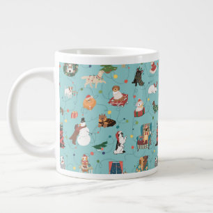 Festive Holiday Dogs in Christmas Sweaters Pattern Large Coffee Mug