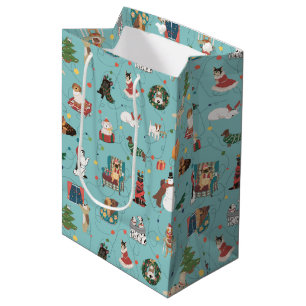 Festive Holiday Dogs in Christmas Sweaters Pattern Medium Gift Bag