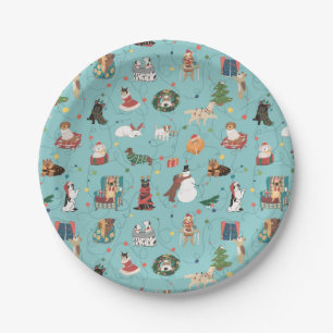 Festive Holiday Dogs in Christmas Sweaters Pattern Paper Plate