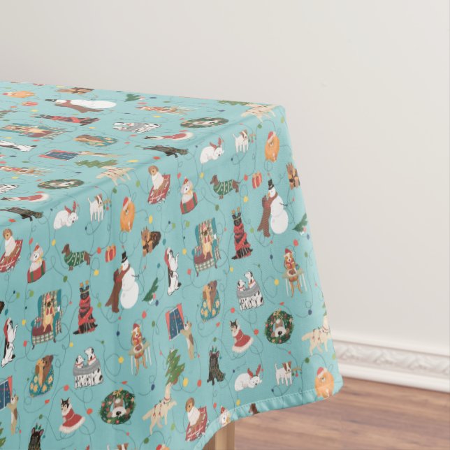 Festive Holiday Dogs in Christmas Sweaters Pattern Tablecloth (In Situ)
