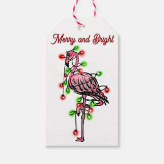 Festive holiday Flamingo  red green Xmas lights Gift Tags