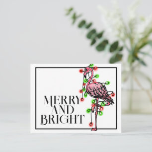 Festive holiday Flamingo   red green Xmas wreath  Postcard