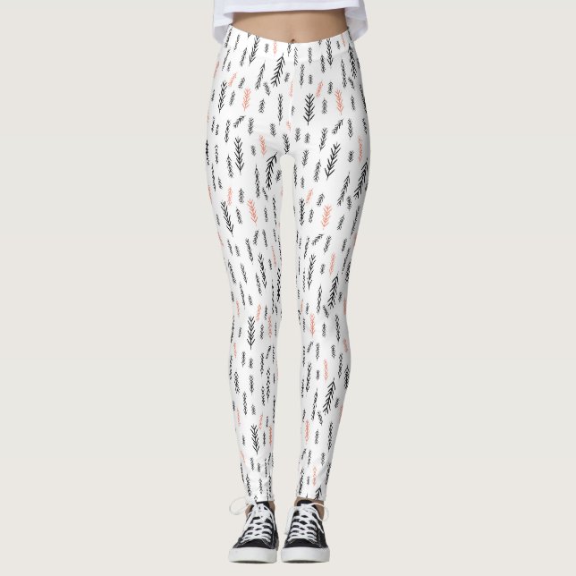 Festive Holiday Foliage Pattern Leggings (Front)