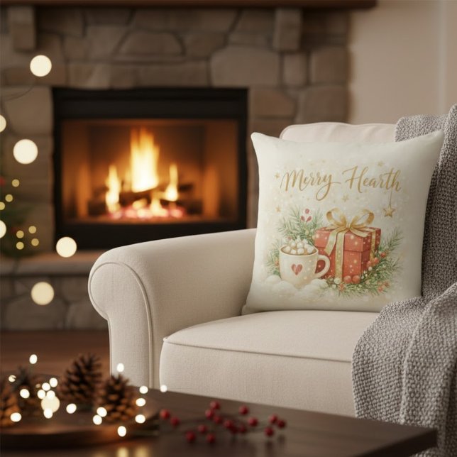 Festive Holiday Gift and Cocoa Throw Pillow (Creator Uploaded)