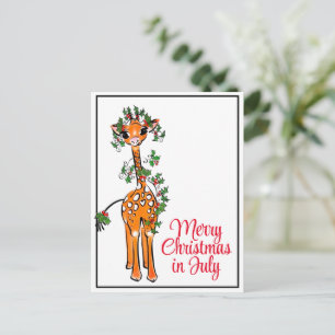 Festive holiday Giraffe Merry Christmas in July Postcard
