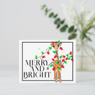 Festive holiday giraffe red green Xmas lights Postcard