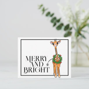 Festive holiday giraffe red green Xmas wreath Postcard