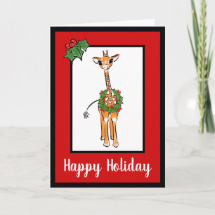 Festive Holiday Giraffe with Holly berry wreath