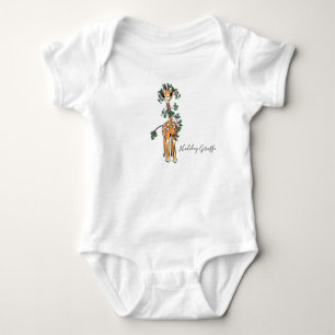 Festive Holiday Giraffe with Holly Garland Baby Bodysuit