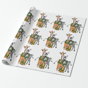 Festive Holiday Giraffe, Zebra, Tiger  Wrapping Paper