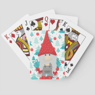 Festive Holiday Gnome with Gifts Playing Cards