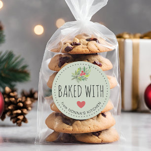 Festive Holiday Greenery Baked With Love Classic Round Sticker
